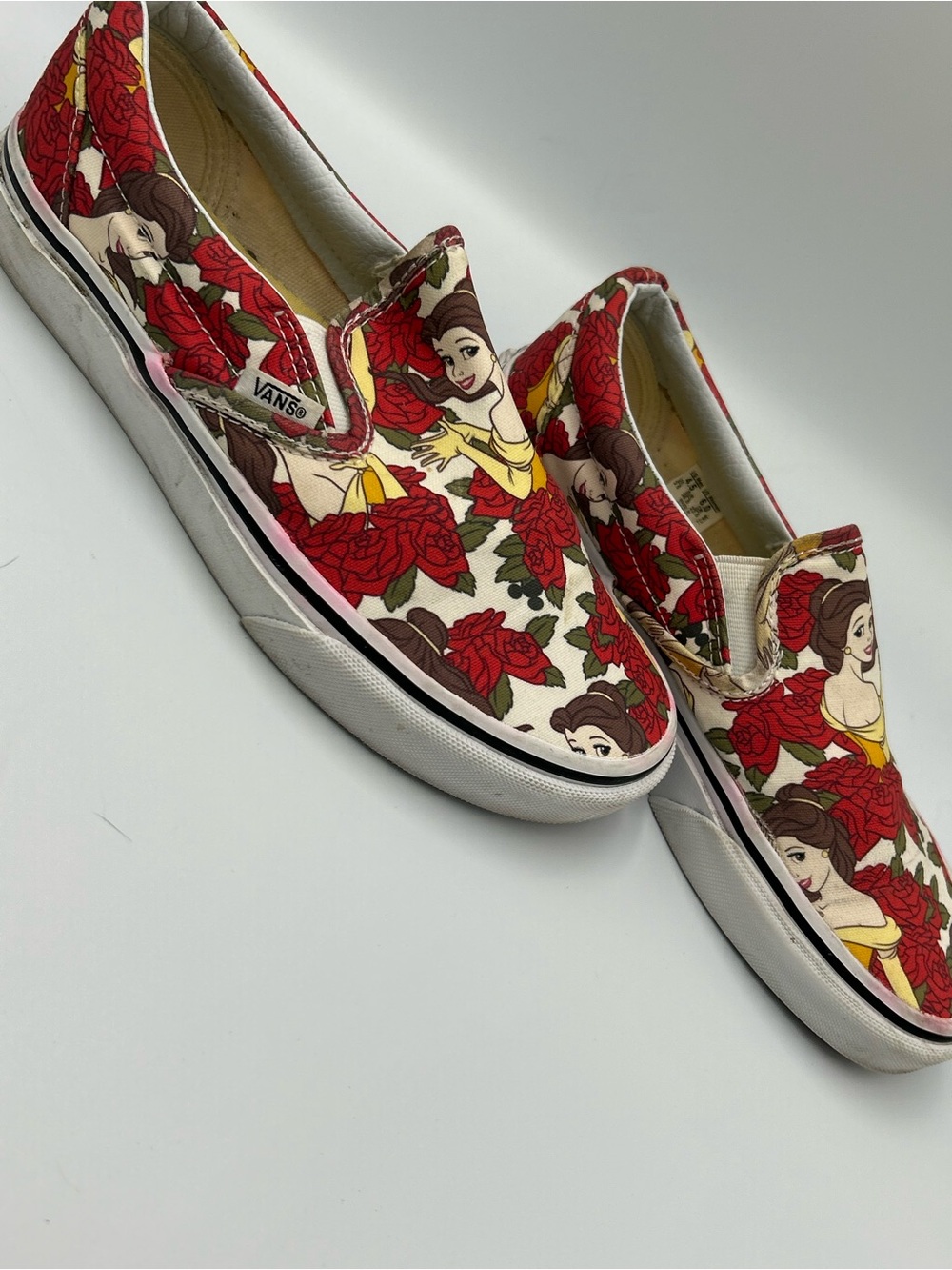 Vans Disney Cream Slip-On Sneakers with Belle and Red Rose Print - Picture 3 of 5